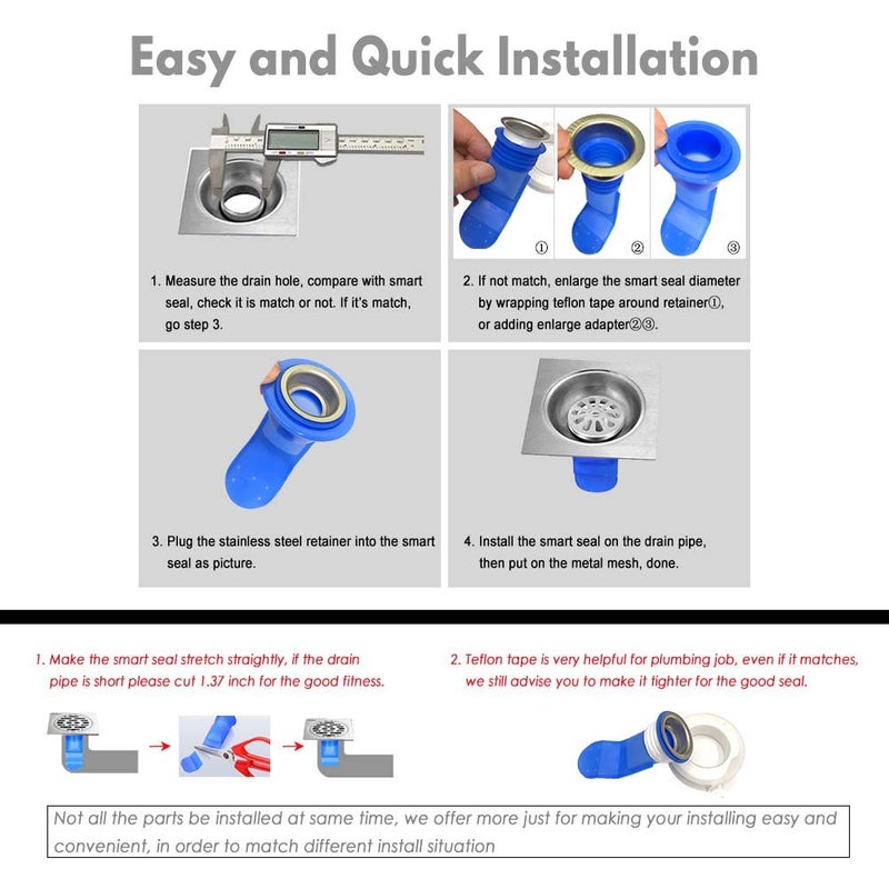 timebetter Shower Floor Drain Backflow Preventer, Waterless Trap Seal, One Way Drain Valve Sewer Core (1.28-1.58 inch, Blue) - Image 5